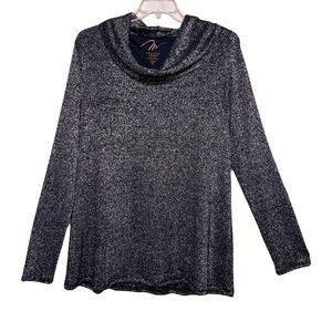 Miraclesuit | Miraclebody Black Silver Metallic Cowl Neck Sweater, XL
